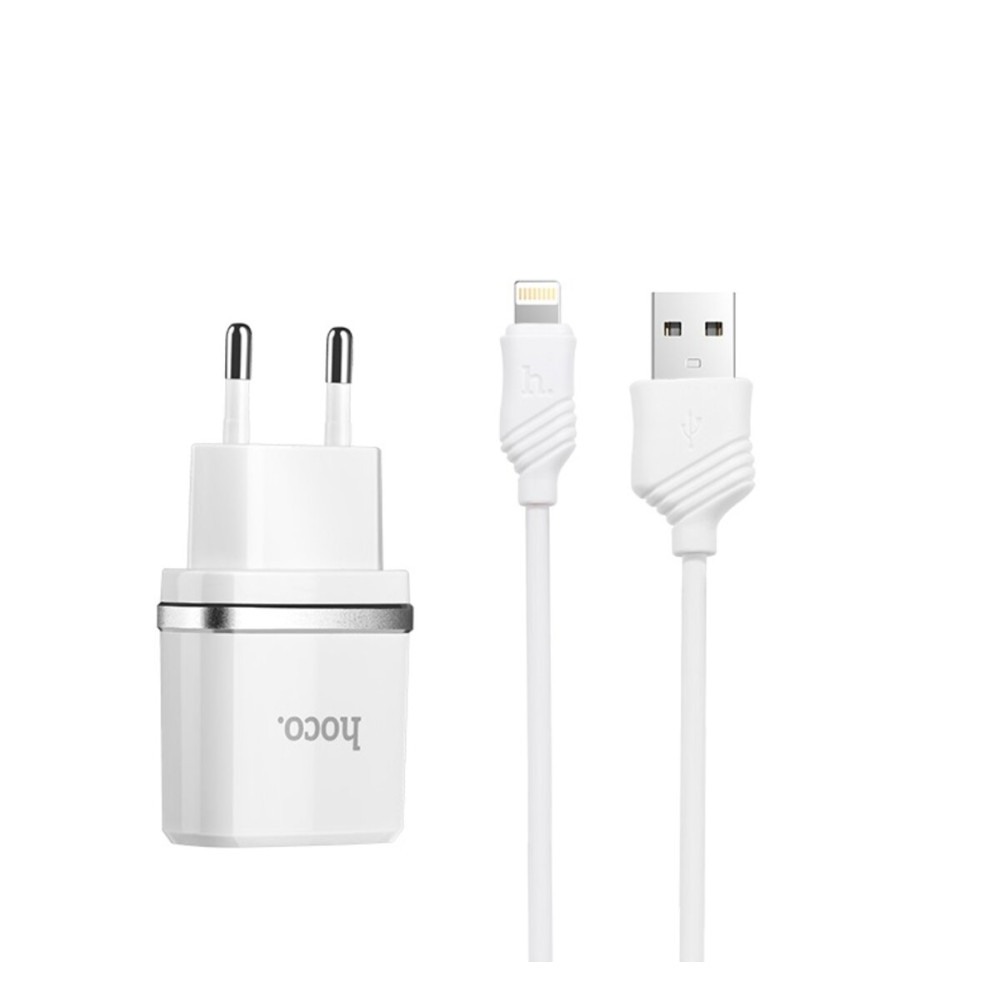 Сет зарядного устройства HOCO C11 Smart с одним USB (iP кабель) белый (6957531047735)