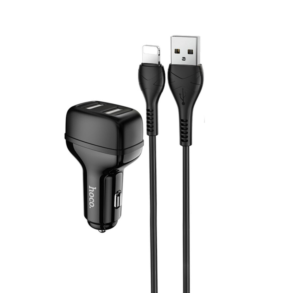 Автомобильное зарядное устройство HOCO Z36 Leader dual port car charger set(iP) Black (6931474727732)