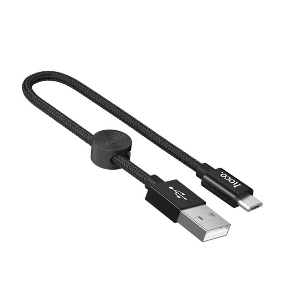 Кабель HOCO X35 USB to Micro 2.4A, 0.25м, нейлон, алюминиевые разъемы, черный (6931474707437)