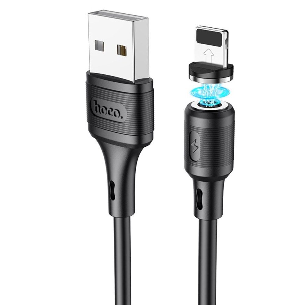 Кабель HOCO X52 USB to Ip 3A, 1м, PVC, PVC-разъемы, магнитный, черный (6931474735522)