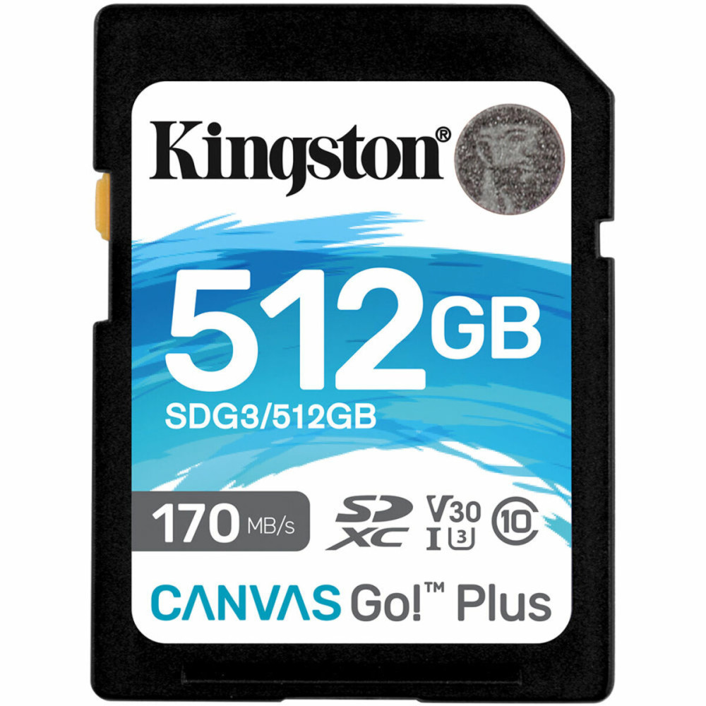 SDXC (UHS-1 U3) Kingston Canvas Go Plus 512Gb класс 10 V30 (R170MB/s, W90MB/s) (SDG3/512GB)