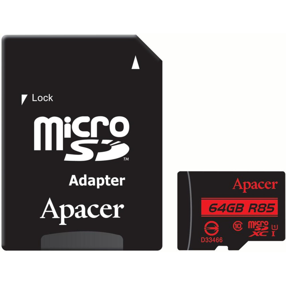 microSDXC (UHS-1) Apacer 64Gb класс 10 R85MB/s (адаптер SD) (AP64GMCSX10U5-R)