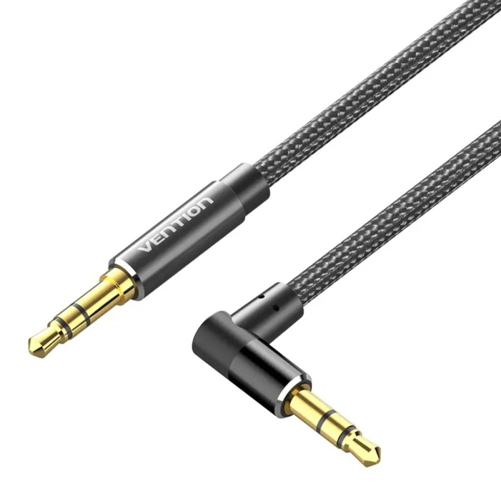 Кабель Vention Cotton Braided 3.5mm Male to Male Right Angle Audio Cable 2M Black Aluminum Alloy Type (BAZBH) (BAZBH)