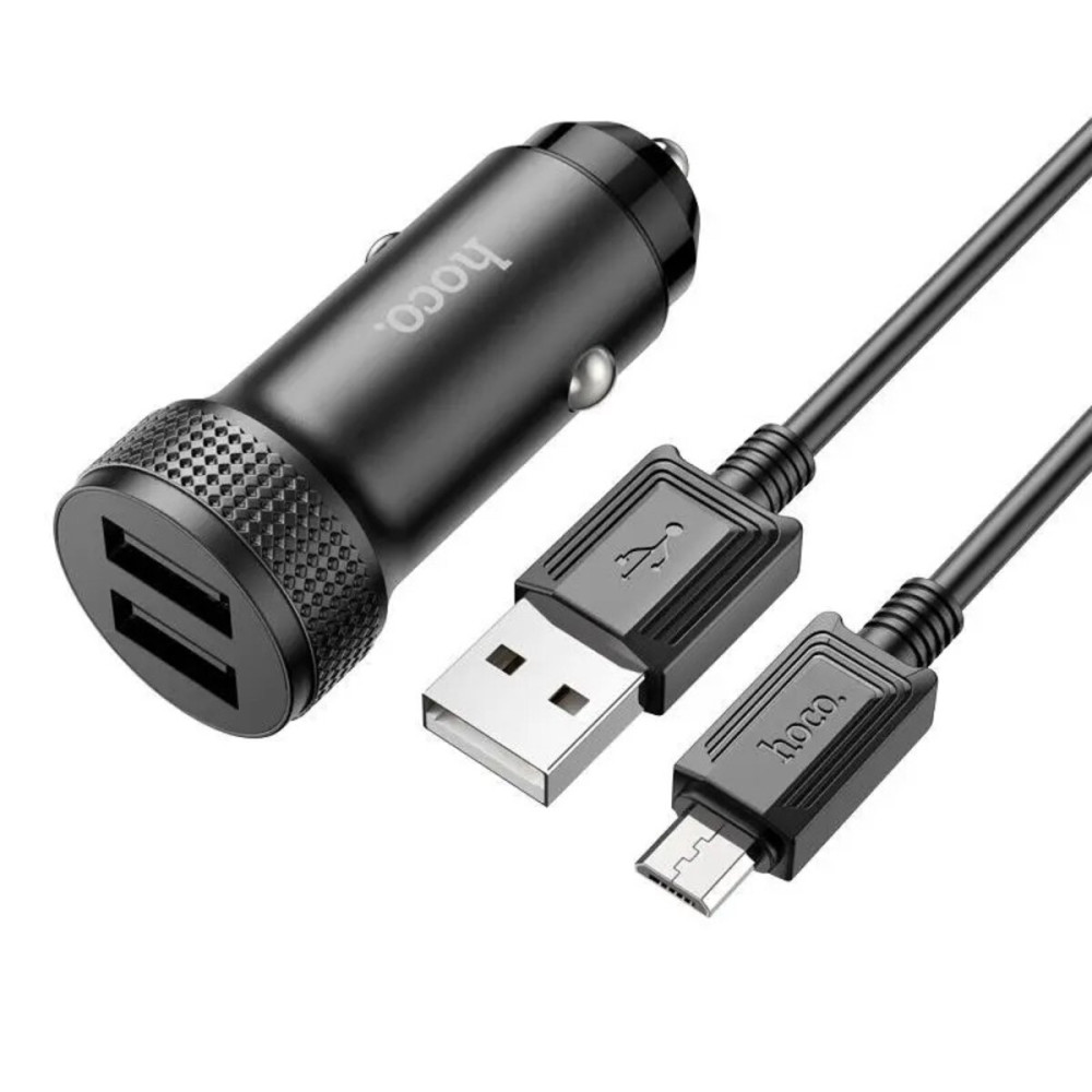 Автомобильное зарядное устройство HOCO Z49 Level dual port car charger set(Micro) Black (6931474795649)