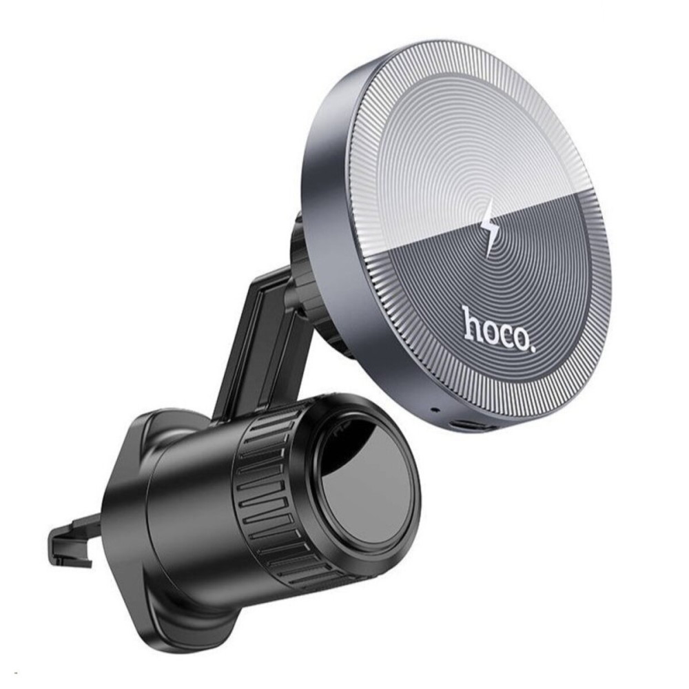 Держатель для мобильного с БЗП HOCO HW6 Vision metal magnetic wireless fast charging car holder(air outlet) Black (6942007606622)