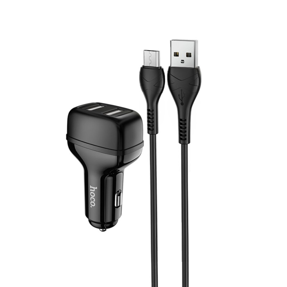 Автомобильное зарядное устройство HOCO Z36 Leader dual port car charger set(Micro) Black (6931474727756)