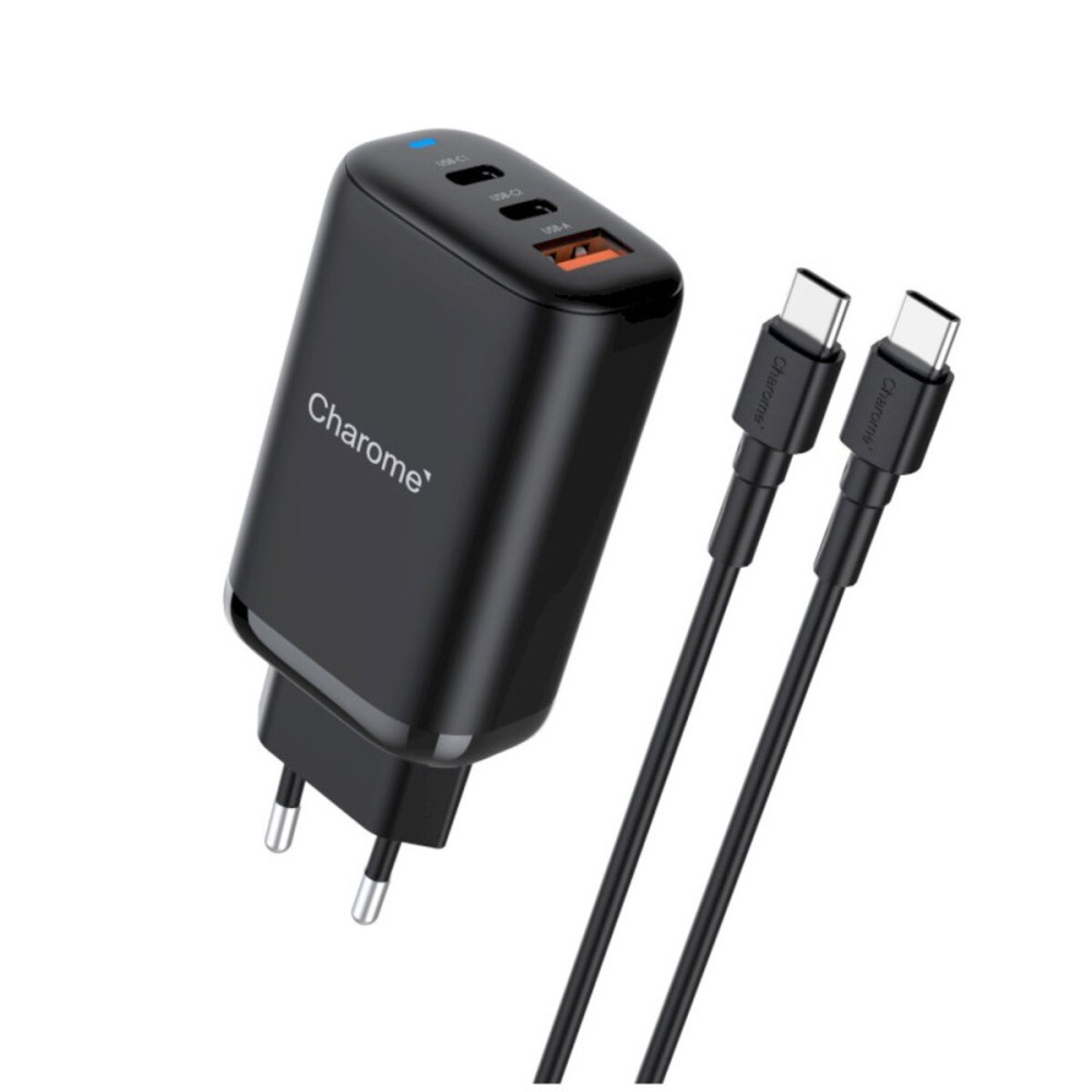 Сет зарядного устройства CHAROME C30 PD65W GaN (2*USB-C+USB-A) (Type-C to Type-C) черный (6974324910984)