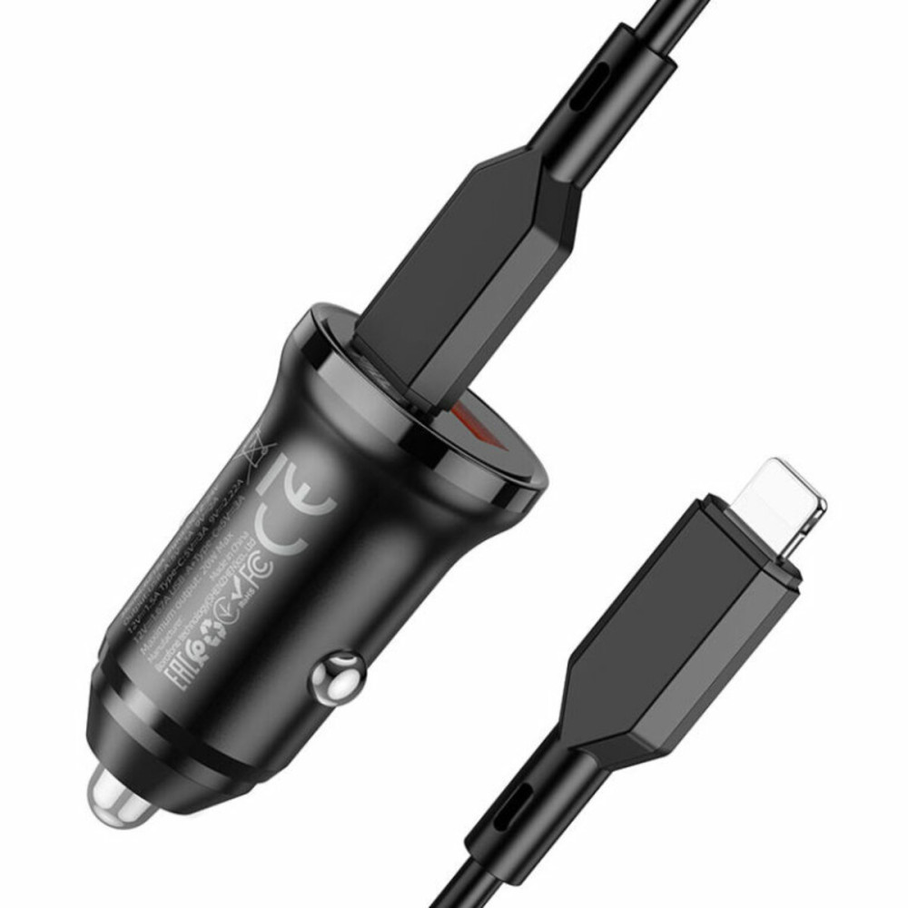 Автомобильное зарядное устройство BOROFONE BZ18A PD20W+QC3.0 car charger set(Type-C to iP) 18W Black (BZ18ACLB)