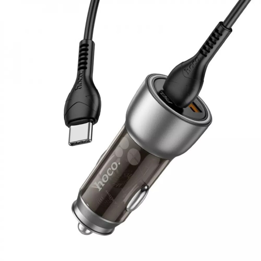 Автомобильное зарядное устройство HOCO NZ8 Sprinter 43W dual port PD25W+QC3.0 car charger set(Type-C to Type-C) Brown (6931474782762)