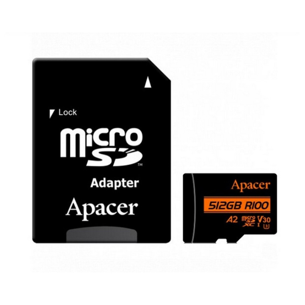 microSDXC (UHS-1 U3) Apacer A2 512Gb класс 10 V30 (R100MB/с, W80MB/с) (адаптер SD) (AP512GMCSX10U8-R)