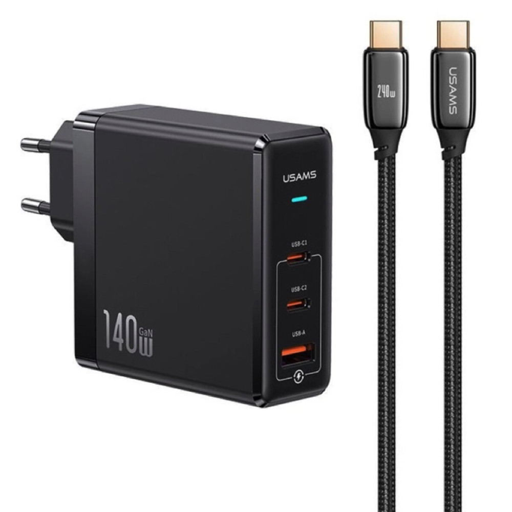 Сетевое зарядное устройство Usams US-UM Fast Charger Kit--UM Series US-CC168 EU T52 140 W ACC GaN Fast Charger+US-SJ581 U82 Type-C To Type-C 240W PD3. (UMXLOGTC01)