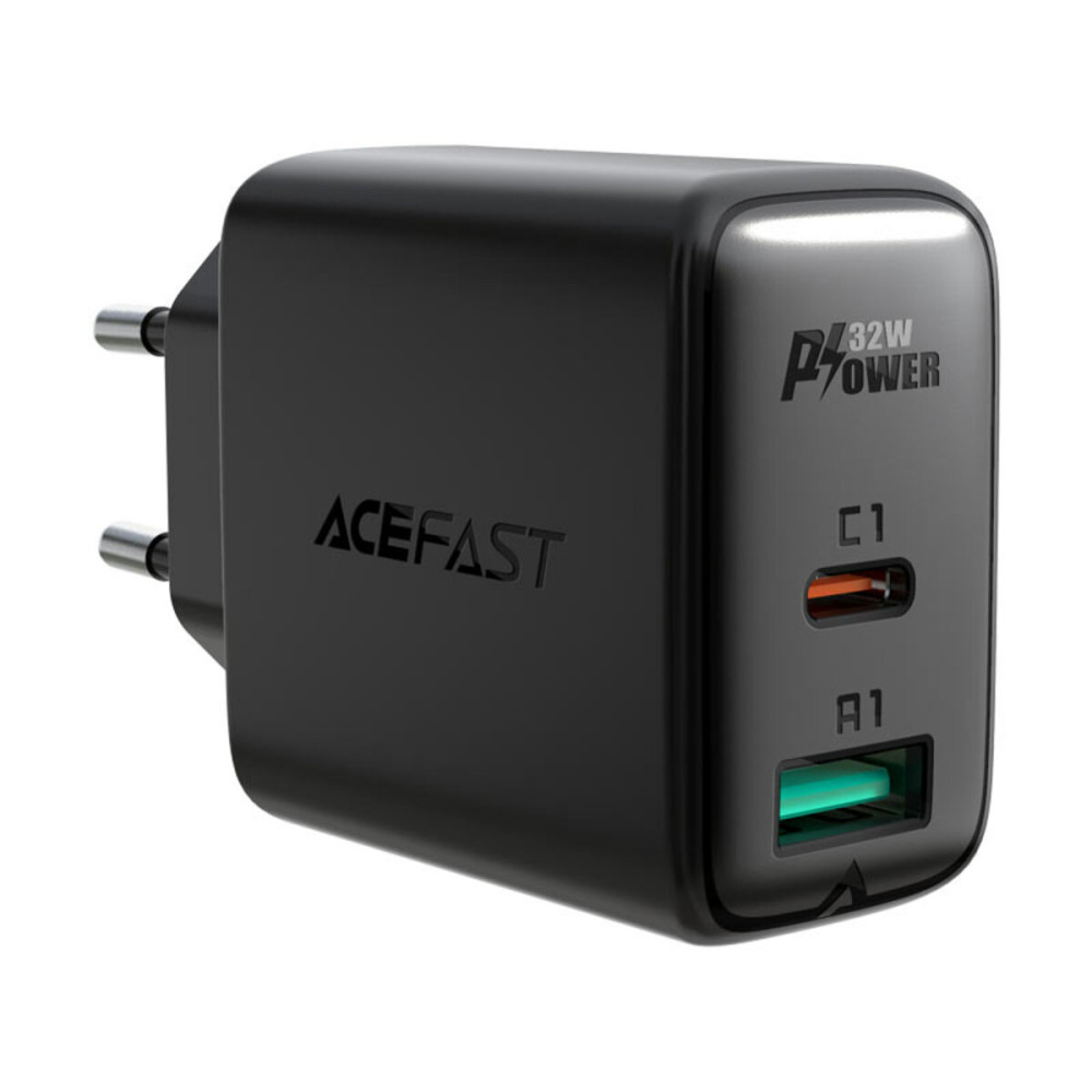 Сетевой зарядное устройство ACEFAST A5 PD32W(USB-C+USB-A) двойное портовое зарядное устройство черное (AFA5B)