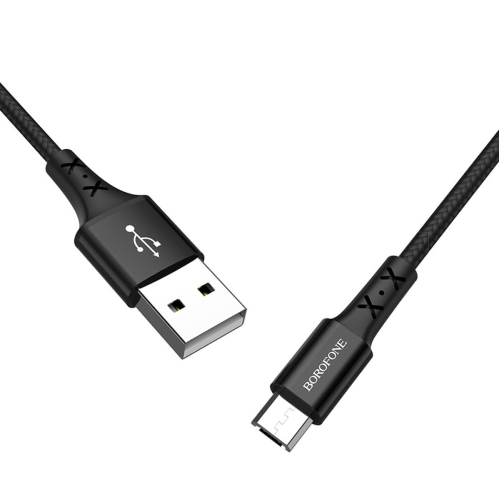 Кабель BOROFONE BX20 USB to Micro 2A, 1m, нейлон, TPE разъемы, черный (BX20MB)