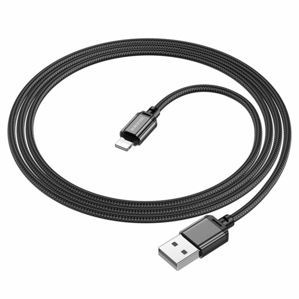 Кабель BOROFONE BX87 USB to iP 2.4A, 1м, нейлон, алюминиевая фурнитура, черный (BX87LB)