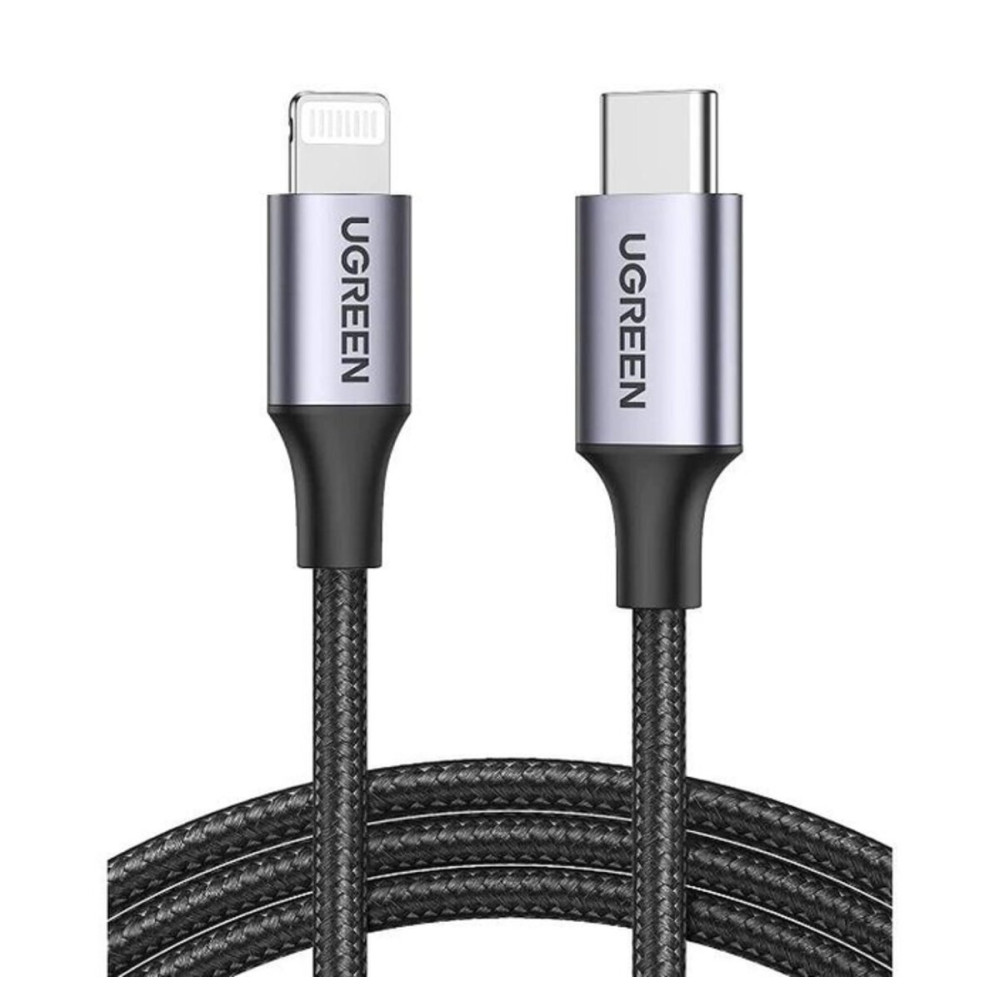 Кабель UGREEN US304 USB-C на Lightning M/M Кабель с алюминиевым корпусом, плетеный, 1м (черный) (UGR-60759) (UGR-60759)