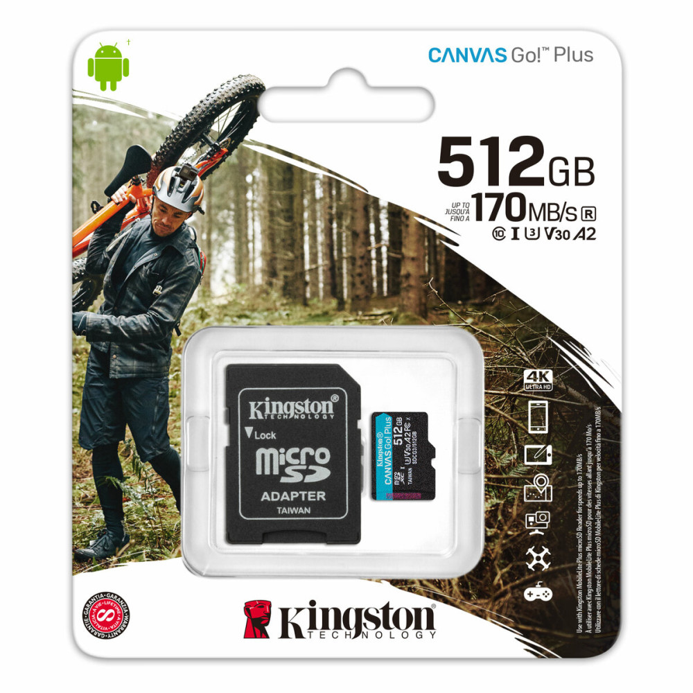 microSDXC (UHS-1 U3) Kingston Canvas Go Plus 512Gb класс 10 A2 V30 (R170MB/s, W90MB/s) (адаптер SD) (SDCG3/512GB)