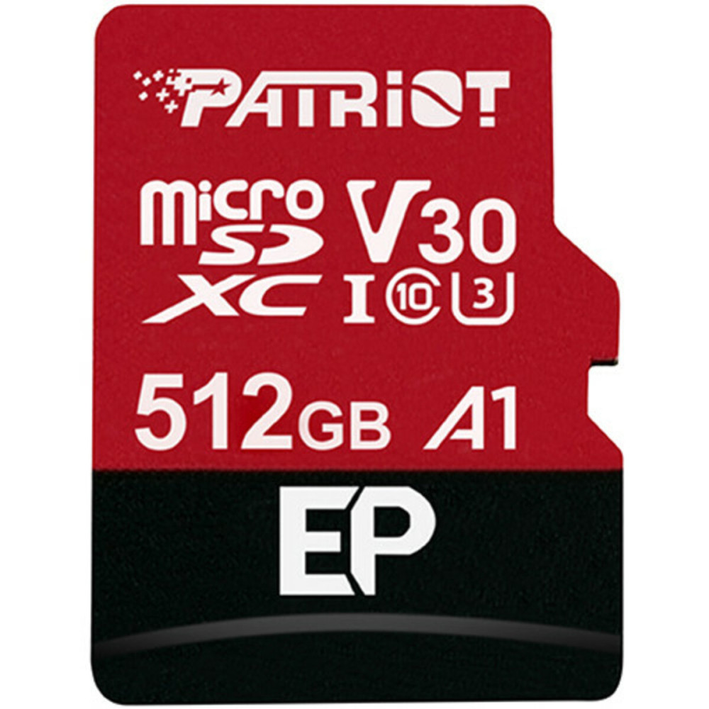 microSDXC (UHS-1 U3) Patriot EP Series 512Gb класс 10 V30 (R-100MB/s, W-80MB/s) (адаптер SD) (PEF512GEP31MCX)