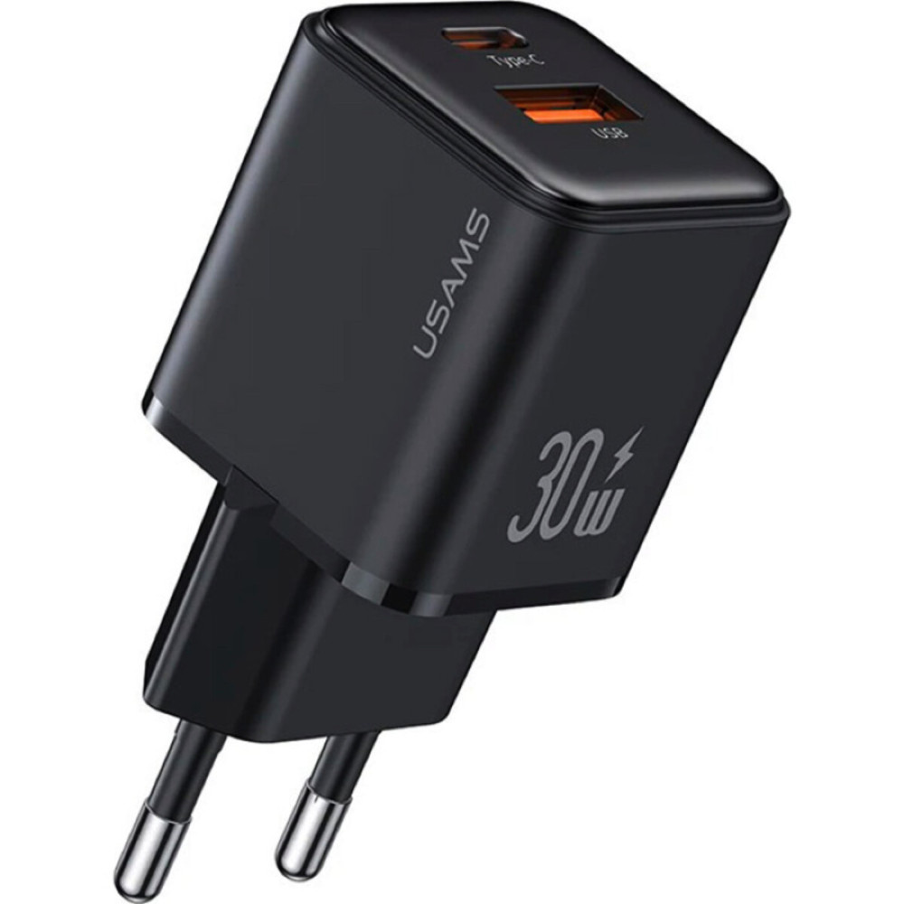 Сетевое зарядное устройство Usams US-CC189 PD30W+QC3.0 A+C Dual-port Fast Charger (EU)--X-ron Series Black (CC189TC01)