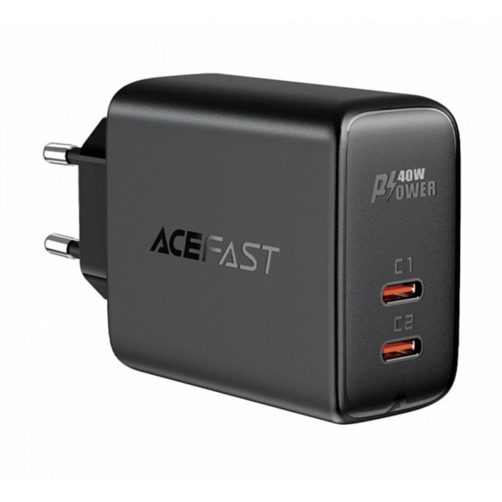 Сетевое зарядное устройство ACEFAST A9 PD40W (USB-C+USB-C) двойное портовое зарядное устройство черное (AFA9B)