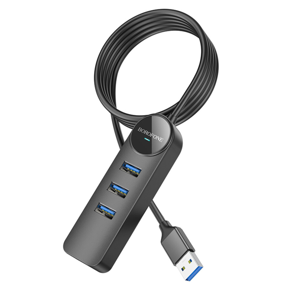 Адаптер Borofone DH6 Erudite 4-в-1 Гигабитный Ethernet адаптер (USB на USB3.0*3+RJ45) (L=1.2M) черный (6941991104305)