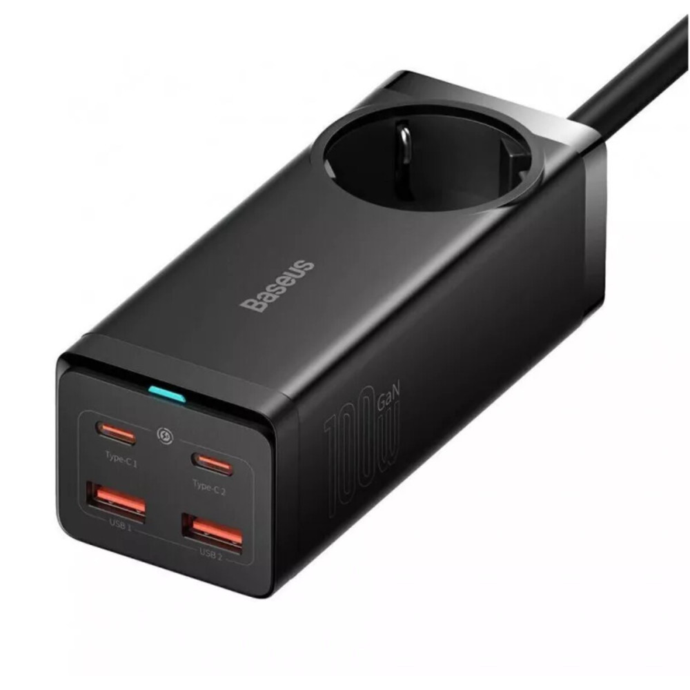 Сетевое зарядное устройство Baseus GaN3 Pro Desktop Powerstrip AC+2U+2C 100W EU Black (С мини-кабелем белый Type-C на Type-C 100W(20V/5A) 1м черный) (PSZM000401)