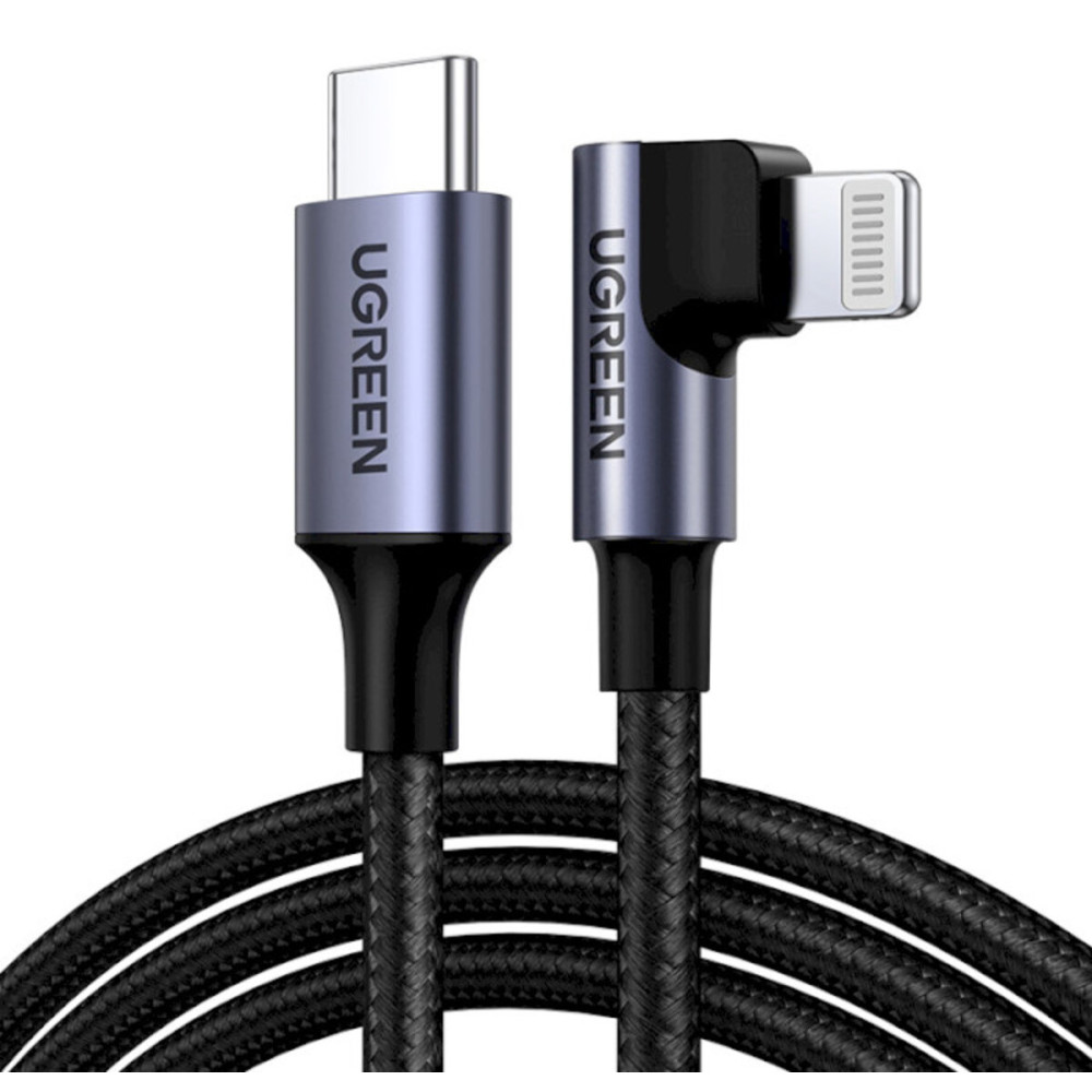 Кабель UGREEN US305 USB-C на Lightning угловой алюминиевый корпус плетеный 1м (UGR-60763) (UGR-60763)