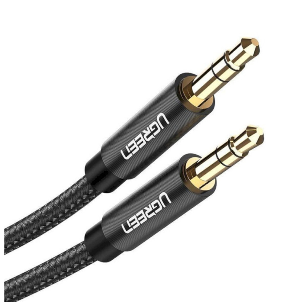 Аудио кабель UGREEN AV112 3.5mm Male to 3.5mm Male Cable с золотым покрытием, металлический корпус, плетеный, 2м (черный) (UGR-50363) (UGR-50363)