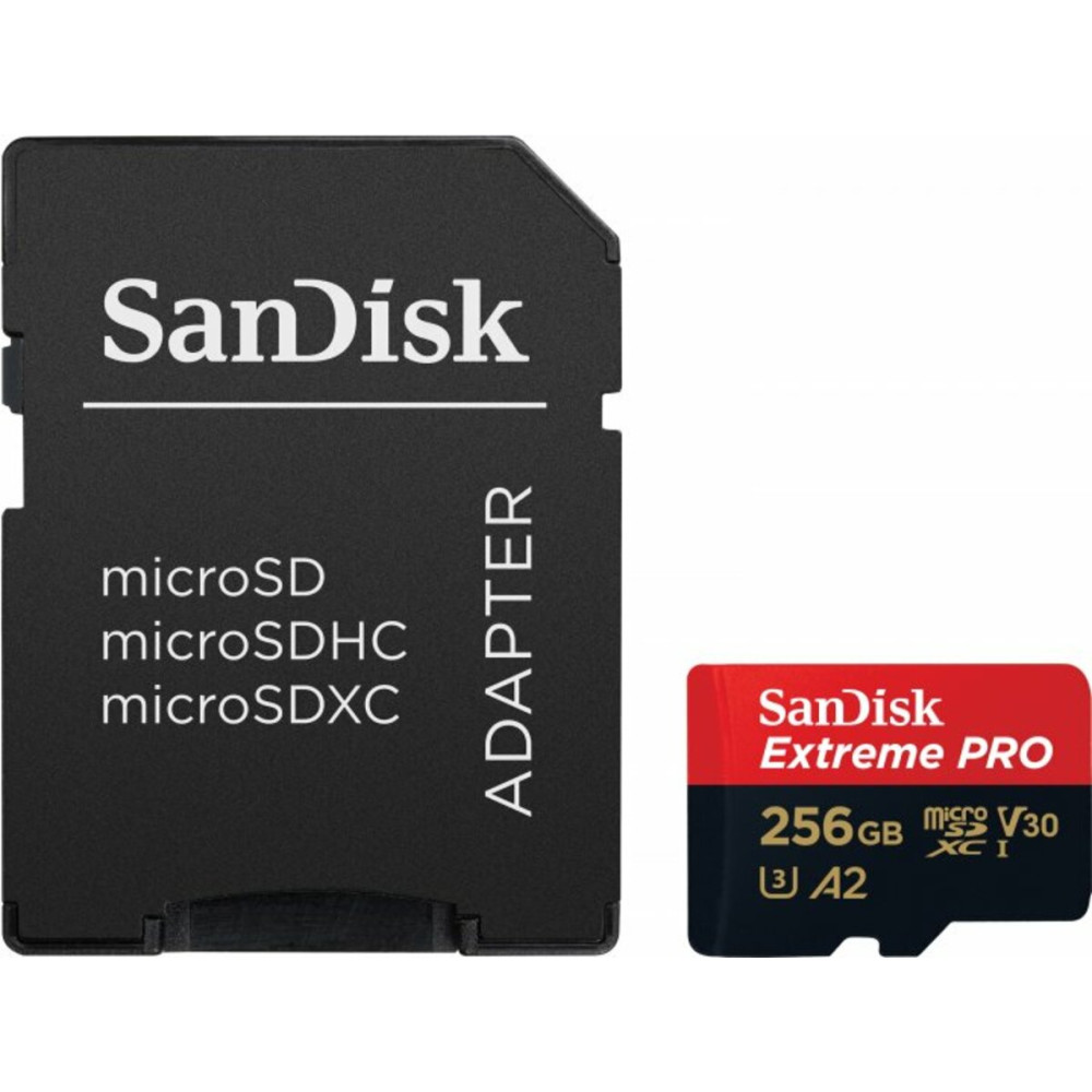 microSDXC (UHS-1 U3) SanDisk Extreme Pro A2 256Gb класс 10 V30 (R200MB/s,W140MB/s) (адаптер) (SDSQXCD-256G-GN6MA)