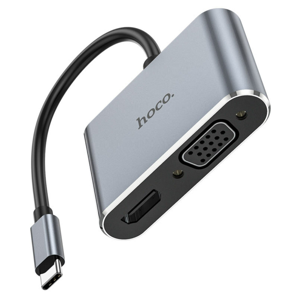 Кабель-переходник HOCO HB30 Eco Type-C многофункциональный конвертер (HDTV+VGA+USB3.0+PD) Металлический серый (6931474778307)