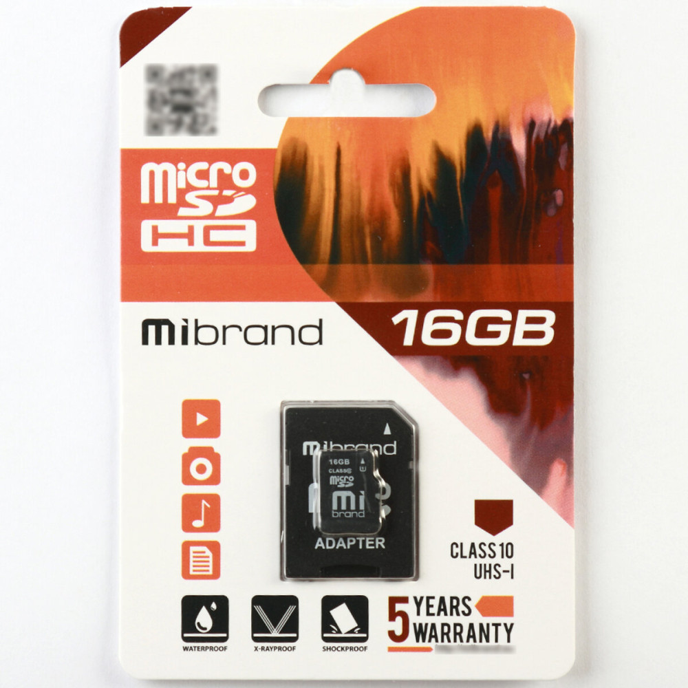 microSDHC (UHS-1) Mibrand 16Gb класс 10 (адаптер SD) (MICDHU1/16GB-A)