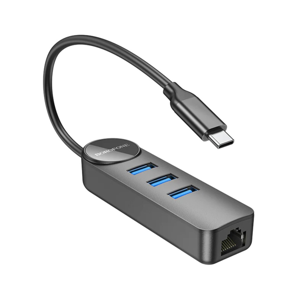 Адаптер Borofone DH6 Erudite 4 в 1 Gigabit Ethernet Adapter (Type-C to USB3.0*3+RJ45)(L=0.2M) Черный (6941991104312)