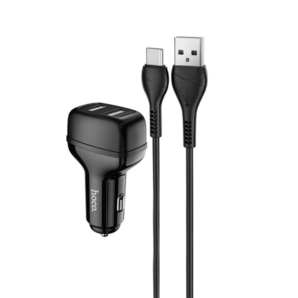 Автомобильное зарядное устройство HOCO Z36 Leader dual port car charger set(Type-C) Black (6931474727770)